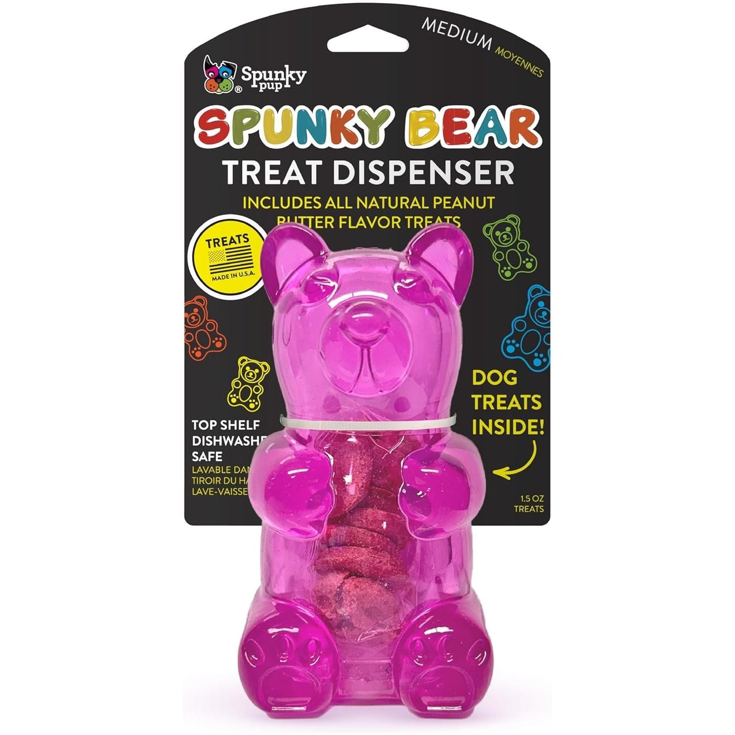 Spunky Pup Neon Gummy Bear Treat-Dispensing Dog Toy with Treats — Medium