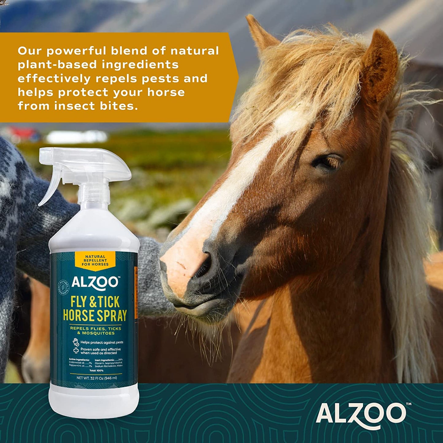 ALZOO Natural Fly & Tick Horse Spray — 32 oz