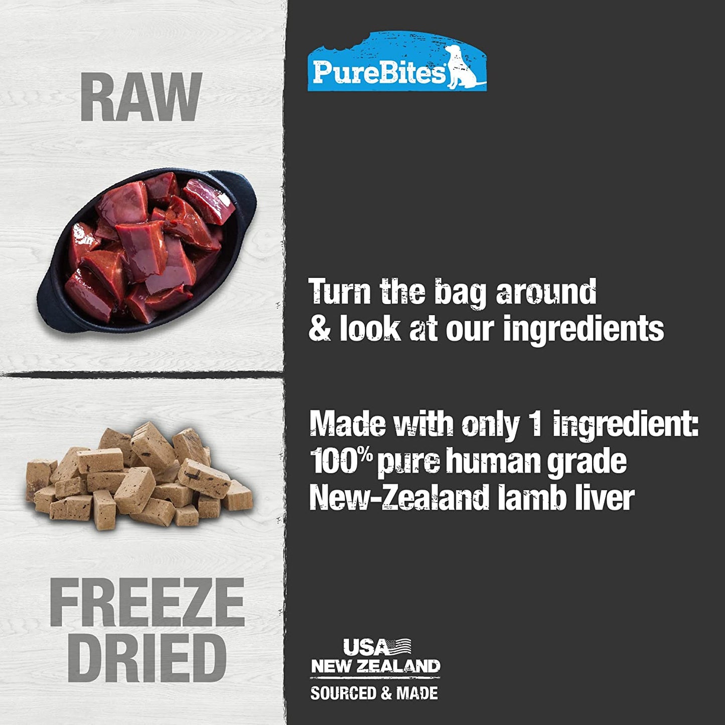 PureBites Lamb Liver Freeze Dried Treats 3.35 oz. Bag