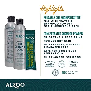 ALZOO Concentrated Dog Shampoo Bundle — Refillable Bottle + Sensitive Skin Pouch