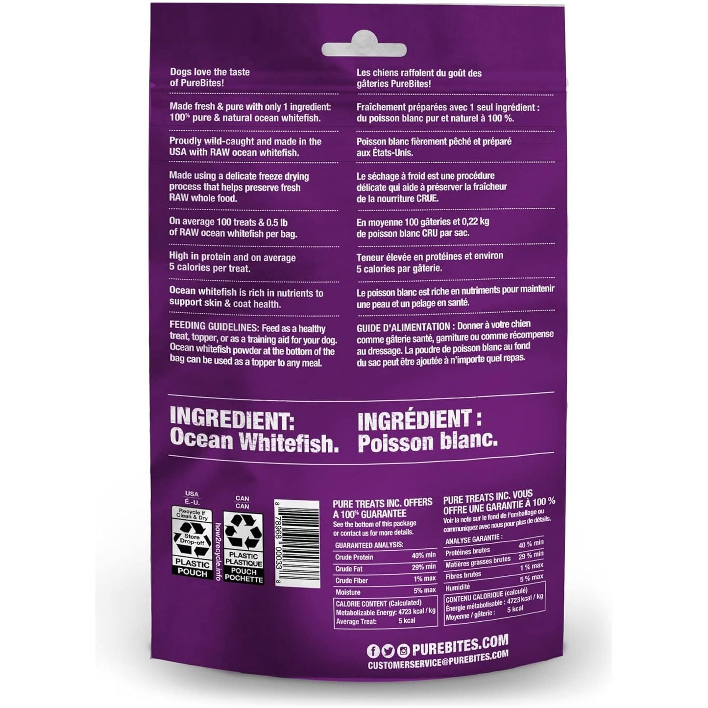 PureBites Ocean Whitefish Freeze-Dried Dog Treats — Single Ingredient