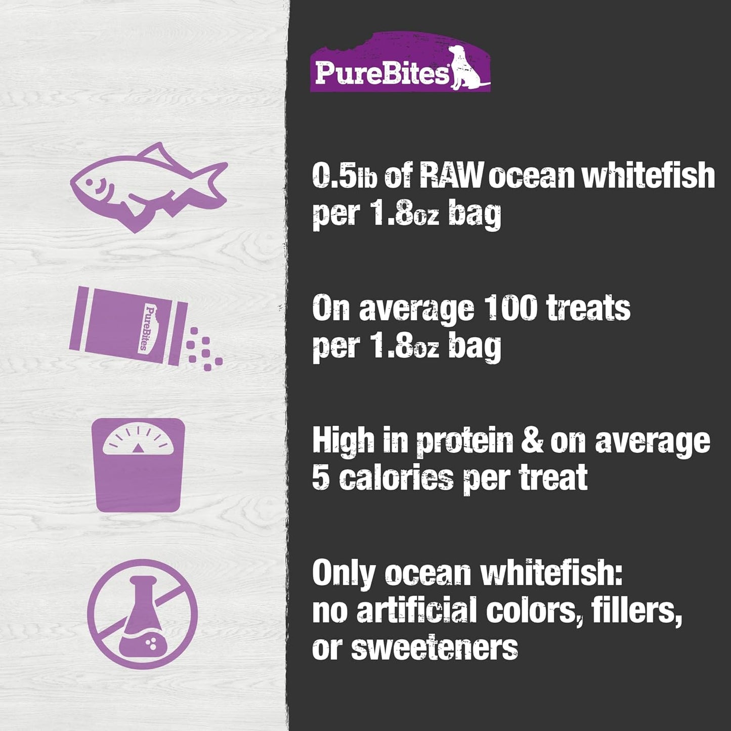 PureBites Ocean Whitefish Freeze-Dried Dog Treats — Single Ingredient