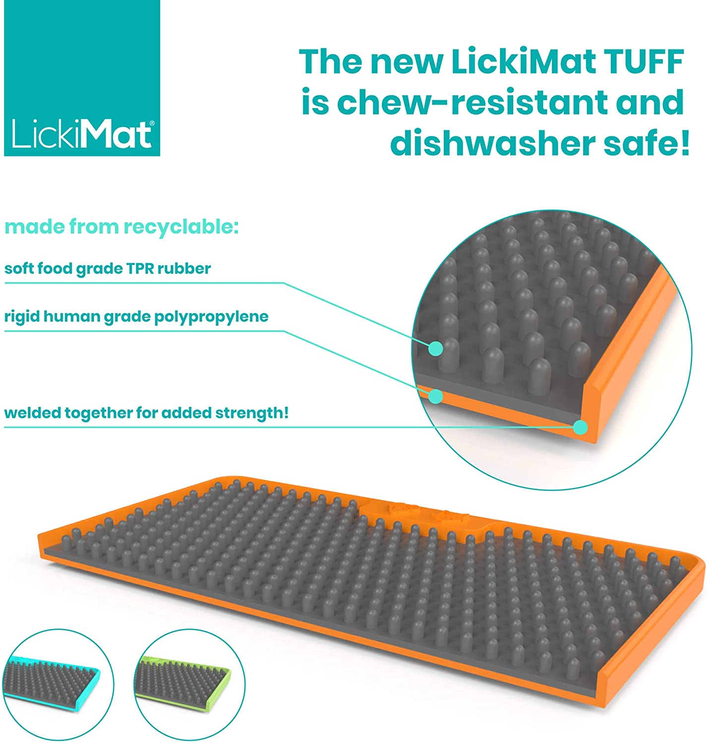 LickiMat Tuff Soother, Heavy-Duty Dog Slow Feeders Lick Mat Orange