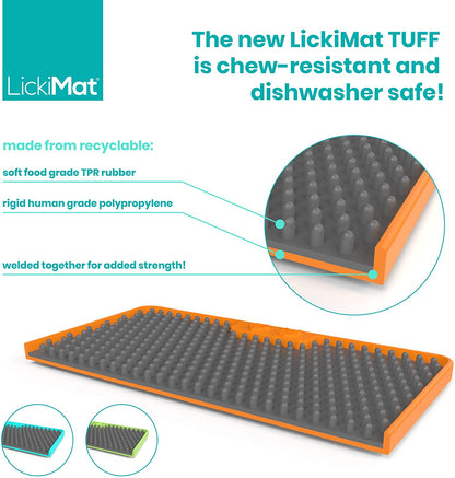 LickiMat Tuff Soother, Heavy-Duty Dog Slow Feeders Lick Mat Orange