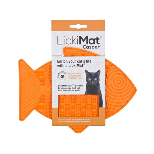 LickiMat Casper, Fish-Shaped Cat Slow Feeder Lick Mat Orange