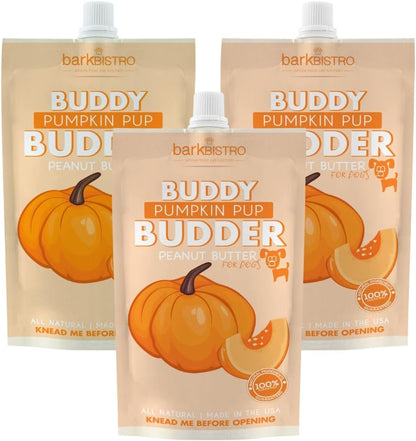 Bark Bistro Pumpkin Pup BUDDY BUDDER - 100% Natural Dog Peanut Butter, Made in USA 4 oz pouch