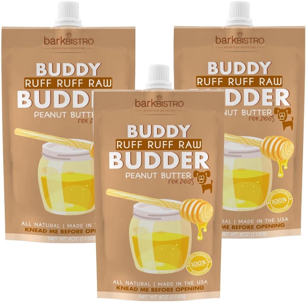 Bark Bistro Ruff Ruff Raw BUDDY BUDDER - 100% Natural Dog Peanut Butter, Made in USA 4 oz pouch