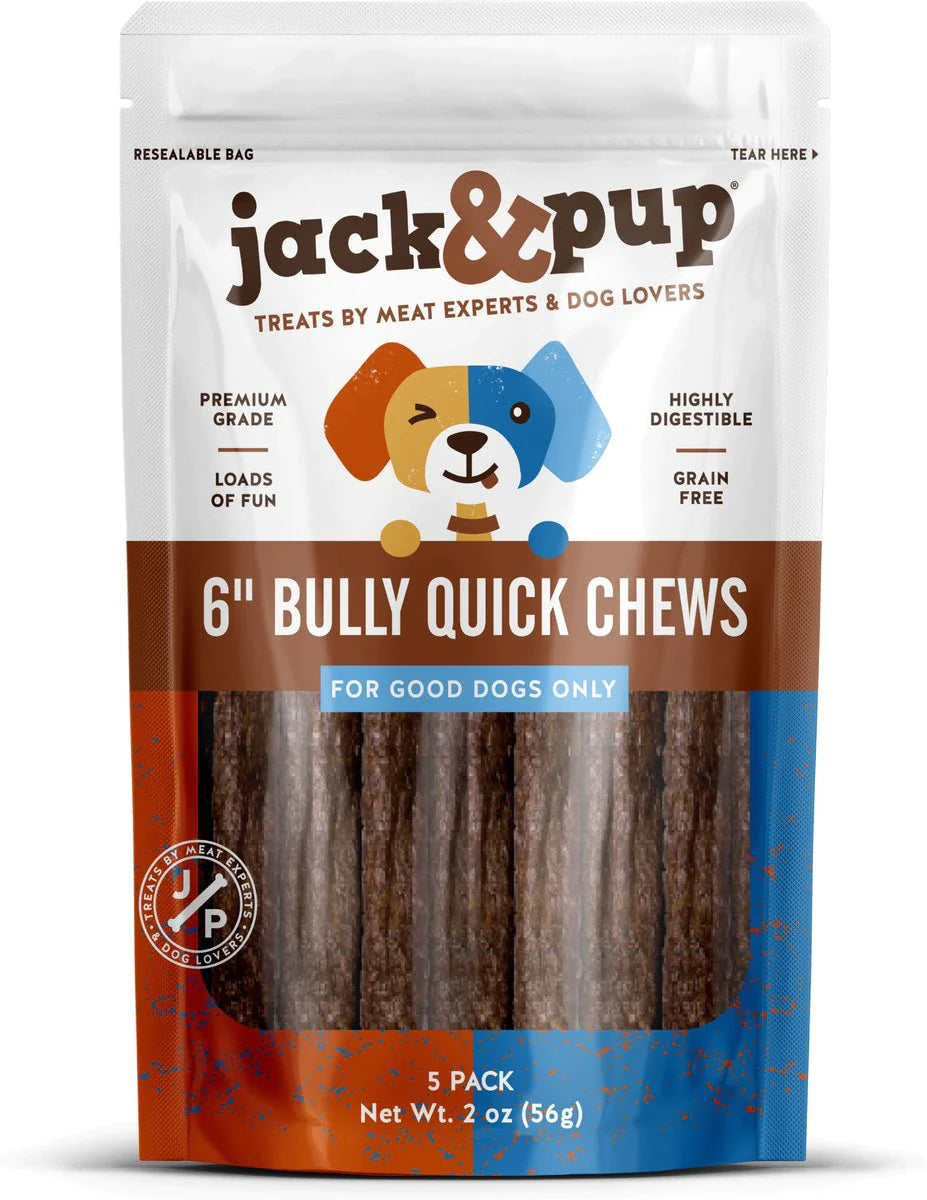 Jack & Pup Gourmet 6" Bully Quick Chew Sticks for Dogs 5 Pack