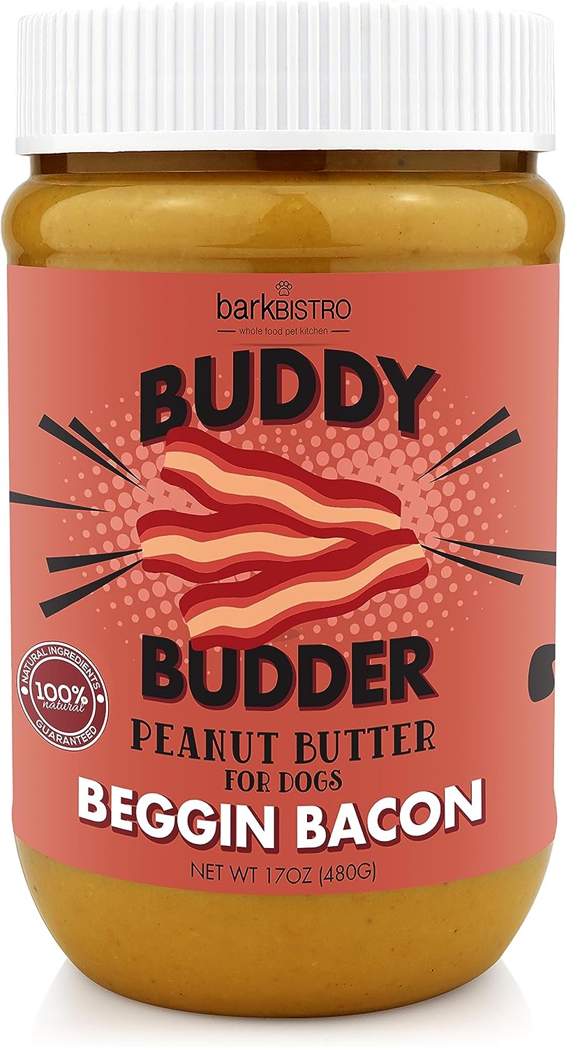 Bark Bistro Bangin Bacon BUDDY BUDDER - 100% Natural Dog Peanut Butter, Made in USA 17oz jar