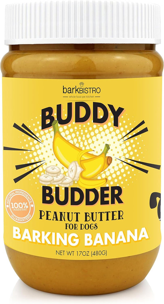 Bark Bistro Barking Banana BUDDY BUDDER - 100% Natural Dog Peanut Butter, Made in USA 17oz jar