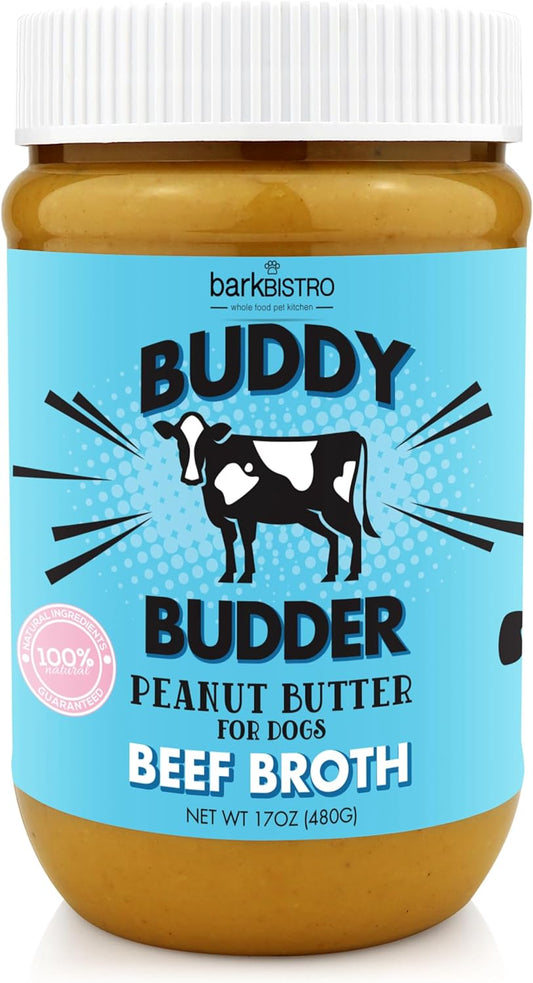 Bark Bistro Beef Broth BUDDY BUDDER - 100% Natural Dog Peanut Butter, Made in USA 17oz jar