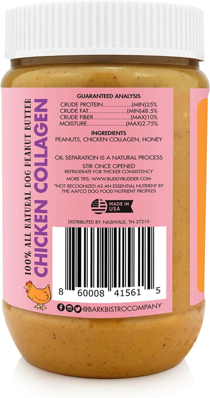 Bark Bistro Chicken Collagen BUDDY BUDDER - 100% Natural Dog Peanut Butter, Made in USA 17oz jar