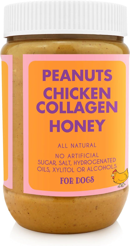 Bark Bistro Chicken Collagen BUDDY BUDDER - 100% Natural Dog Peanut Butter, Made in USA 17oz jar