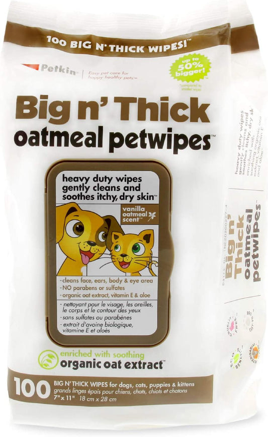 Petkin Big N' Thick Extra Large Oatmeal Pet Wipes 100 Count