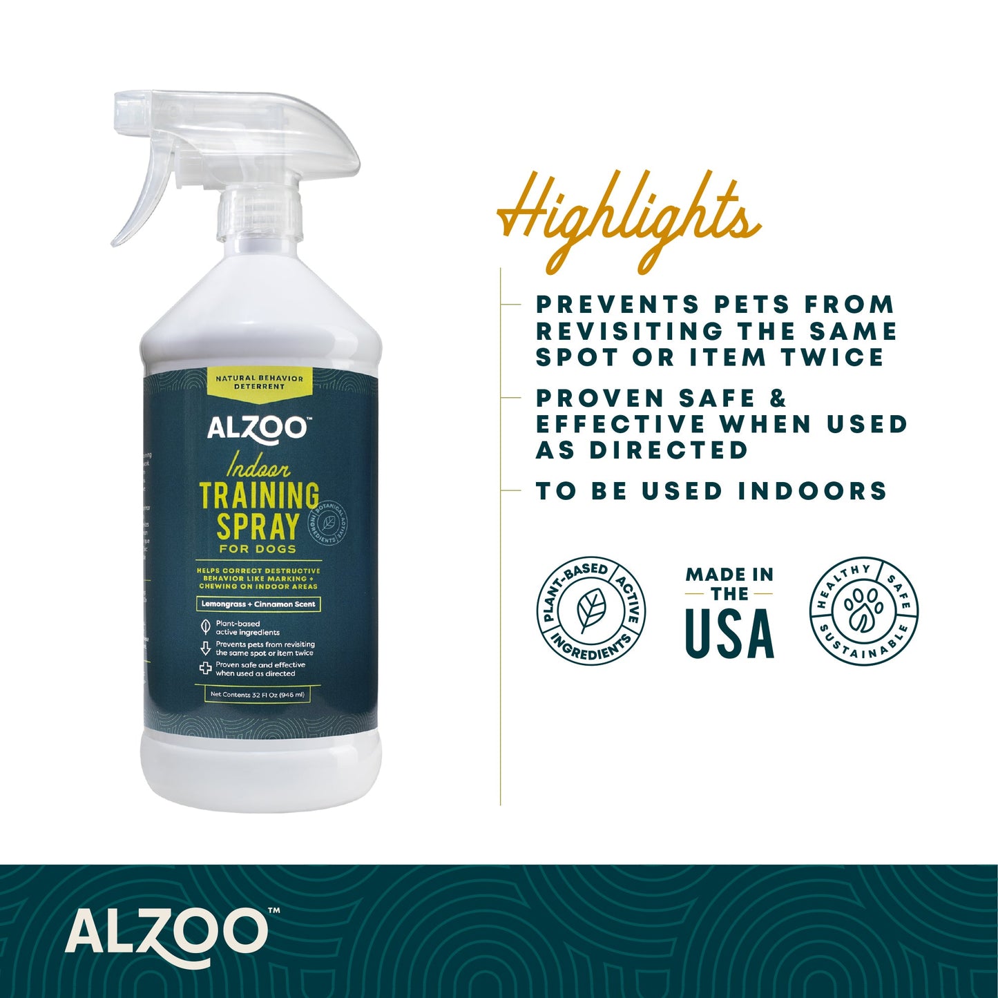 ALZOO Indoor Training Spray for Dogs Lemongrass & Cinnamon Scent 32 oz