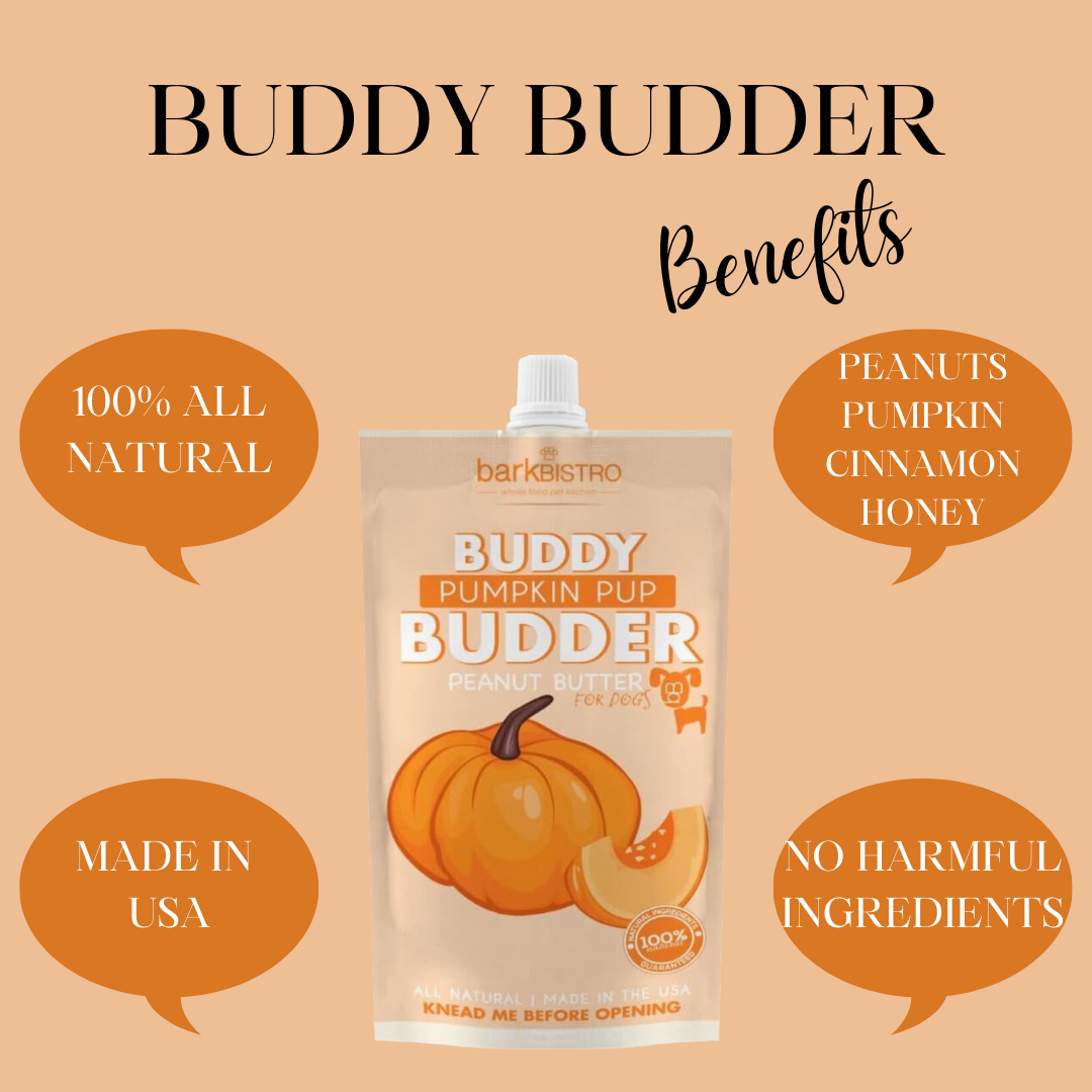 Bark Bistro Pumpkin Pup BUDDY BUDDER - 100% Natural Dog Peanut Butter, Made in USA 4 oz pouch