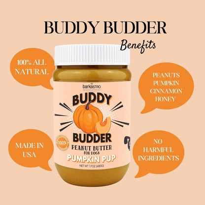 Bark Bistro Pumpkin Pup BUDDY BUDDER - 100% Natural Dog Peanut Butter, Made in USA 17oz jar