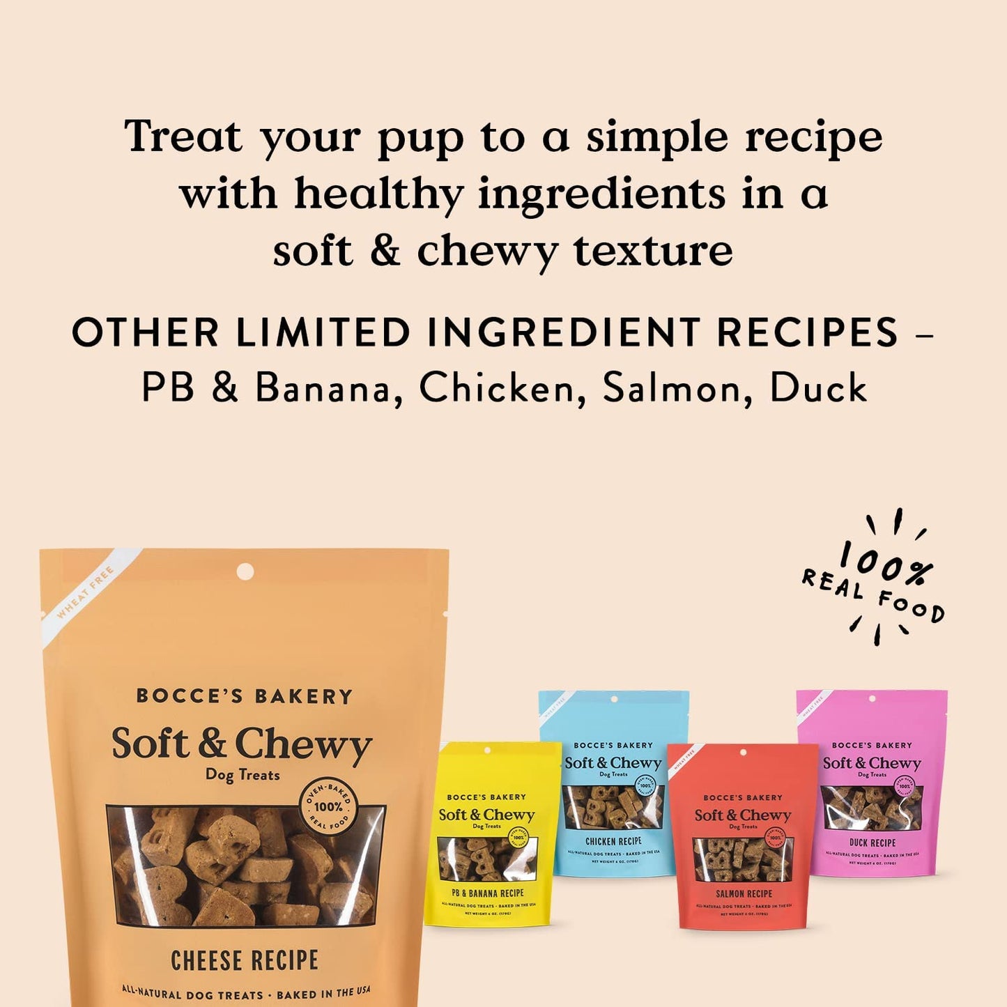 Bocce’s Bakery Soft & Chewy Cheese Recipe All-Natural Dog Treats 6 oz