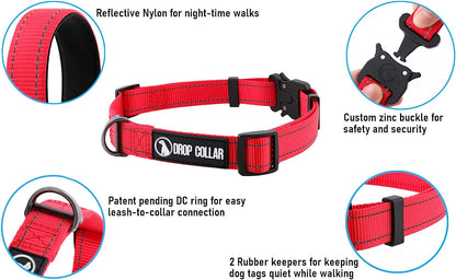 Drop Collar Reflective Nylon Dog Collar with Patent Pending Upright Leash Connection Point