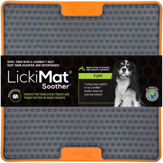 LickiMat Tuff Soother, Heavy-Duty Dog Slow Feeders Lick Mat Orange