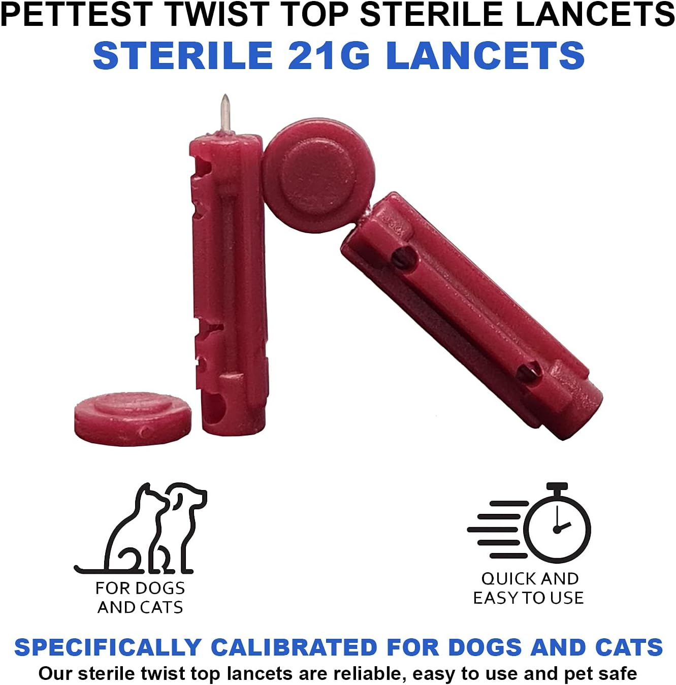 PetTest Twist Top Lancets 21G for Dogs and Cats for use with PetTest Diabetes Glucose Monitoring System (50 Lancets)