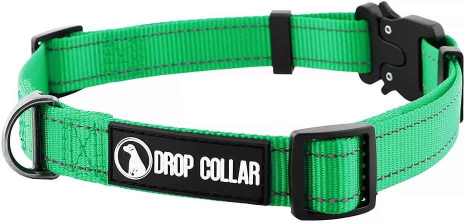 Drop Collar Reflective Nylon Dog Collar with Patent Pending Upright Leash Connection Point