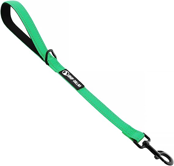 Drop Collar Reflective Nylon Leash with Sleek D-Ring for Accessories & Soft Padded Gel Handle for Comfort (Shorty)