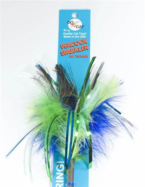 Go Cat Long Peacock Sparkler: 36" Cat Toy Teaser Wand