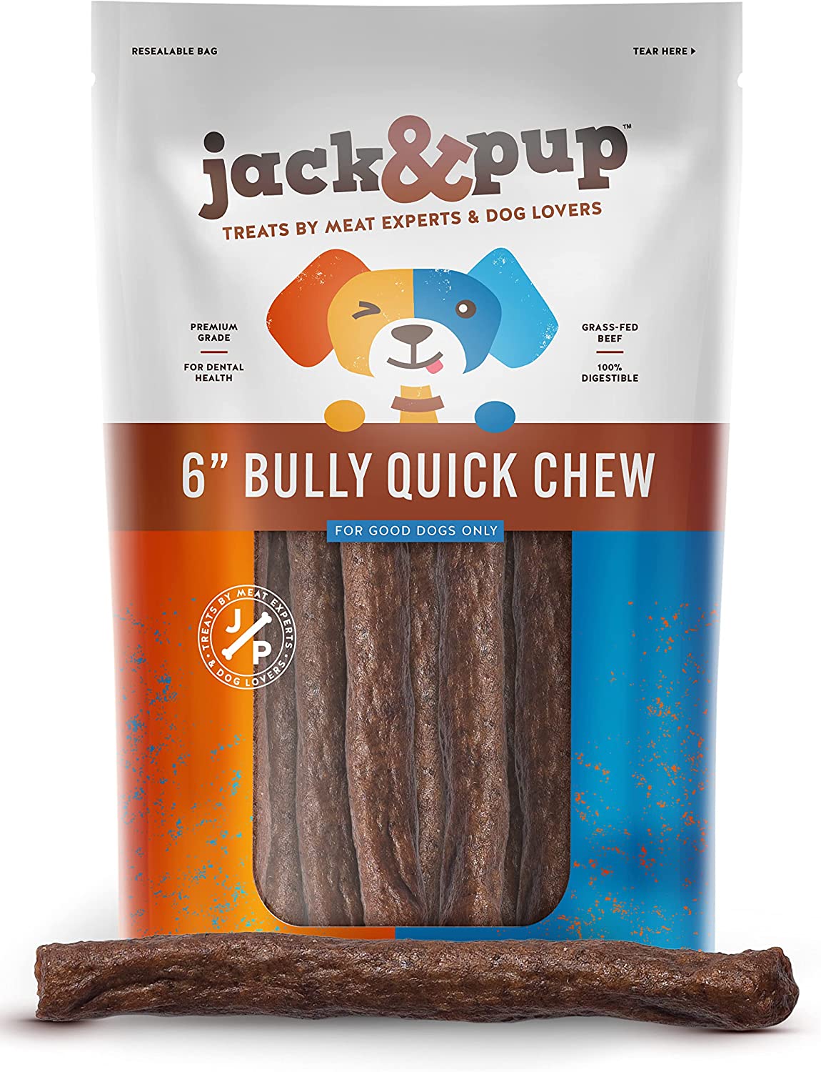 Jack & Pup Gourmet 6" Bully Quick Chew Sticks for Dogs 5 Pack