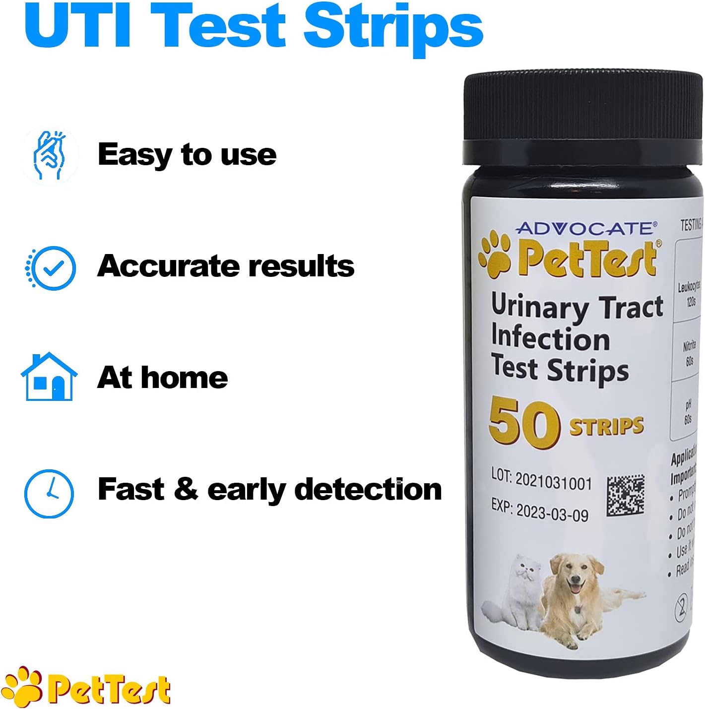 PetTest Urinary Tract Infection Test Strips for Cats & Dogs (50 count)